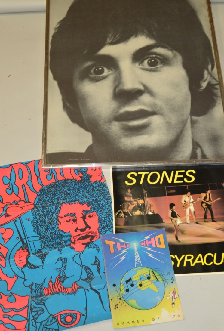 LOT OF MOVIE AND ROCK & ROLL POSTERS; including: Paul M: LOT OF MOVIE AND ROCK & ROLL POSTERS; including: Paul McCartney, The Stones, Jimi Hendrix; together with the Who's Summer of '79 Tour Programme; a CARDBOARD MOVIE ADVERTISEMENT for Dances With Wolves