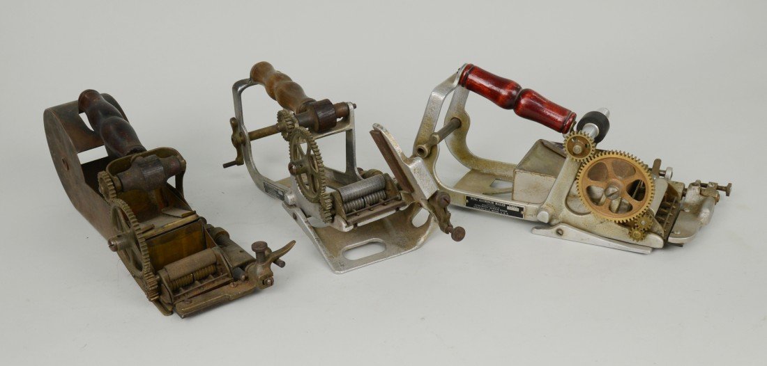 THREE TAPE DISPENSERS, one marked Wing Aluminum Mailer,: THREE TAPE DISPENSERS, one marked Wing Aluminum Mailer, Chauncey Wing's Sons, Greenfield, Mass