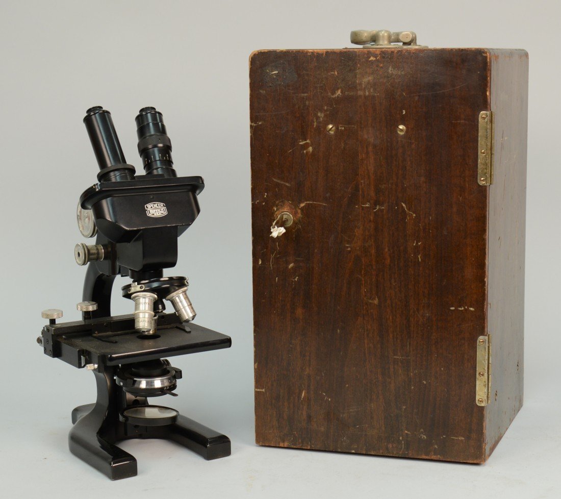 SPENCER MICROSCOPE, Buffalo, N.Y.; in a fitted box mar: SPENCER MICROSCOPE, Buffalo, N.Y.; in a fitted box marked A. S. Aloe Co., St. Louis, MO, Los Angeles, CA; height: 13 inches