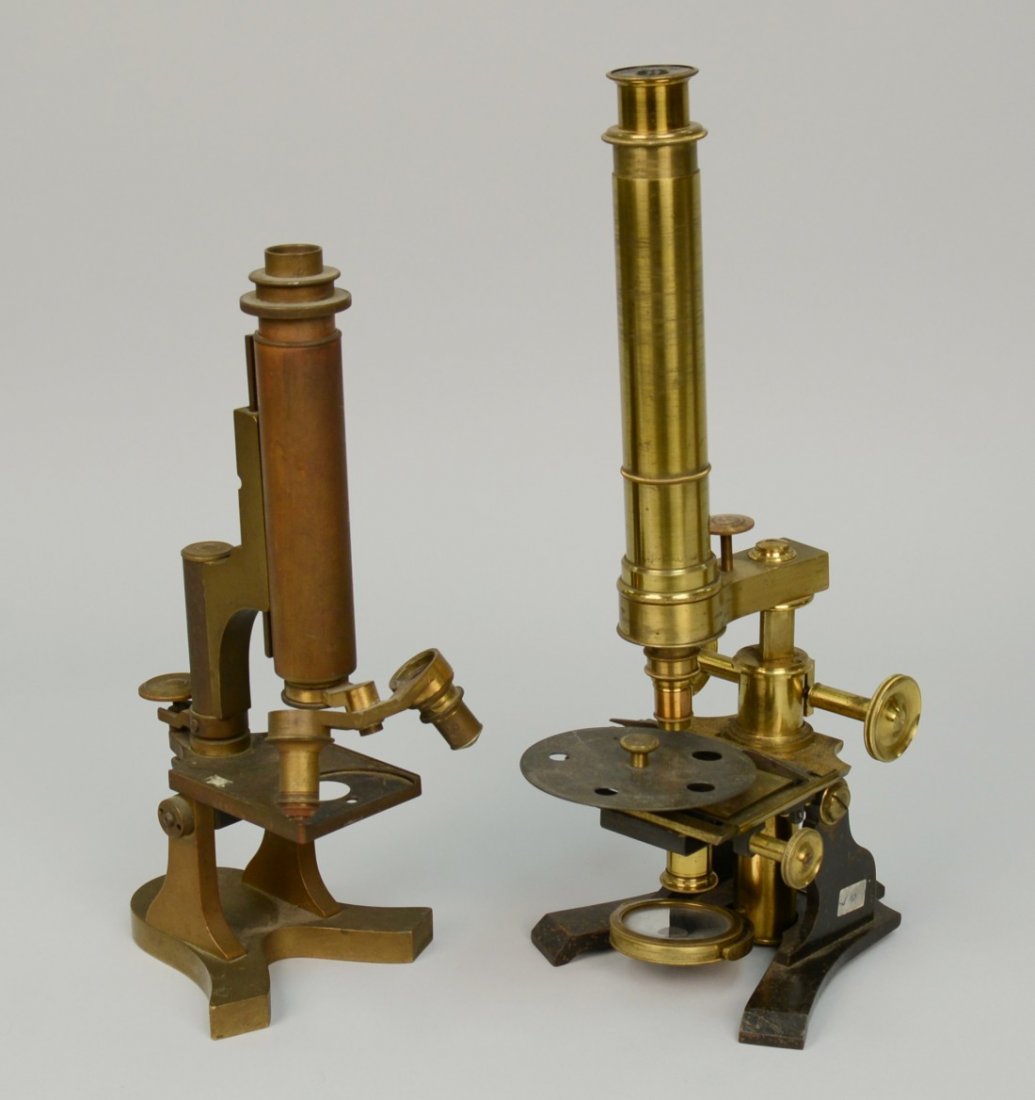TWO MICROSCOPES; one marked R. Field & Sons, Birmingham: TWO MICROSCOPES; one marked R. Field & Sons, Birmingham; one marked J. H. Mcallister, New York
