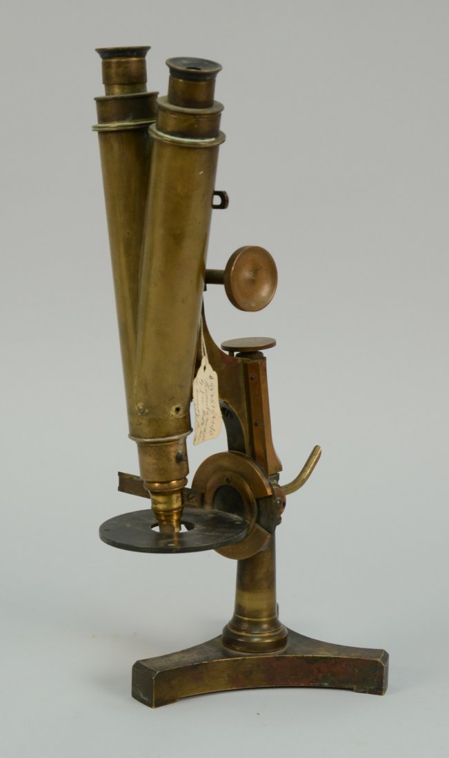JOHN SIDLE BINOCULAR MICROSCOPE; marked John. W. Sidle : JOHN SIDLE BINOCULAR MICROSCOPE; marked John. W. Sidle & Co., Lancaster, PA, Acme; and W. Stanley Jr.; lens marked E. Gundlach