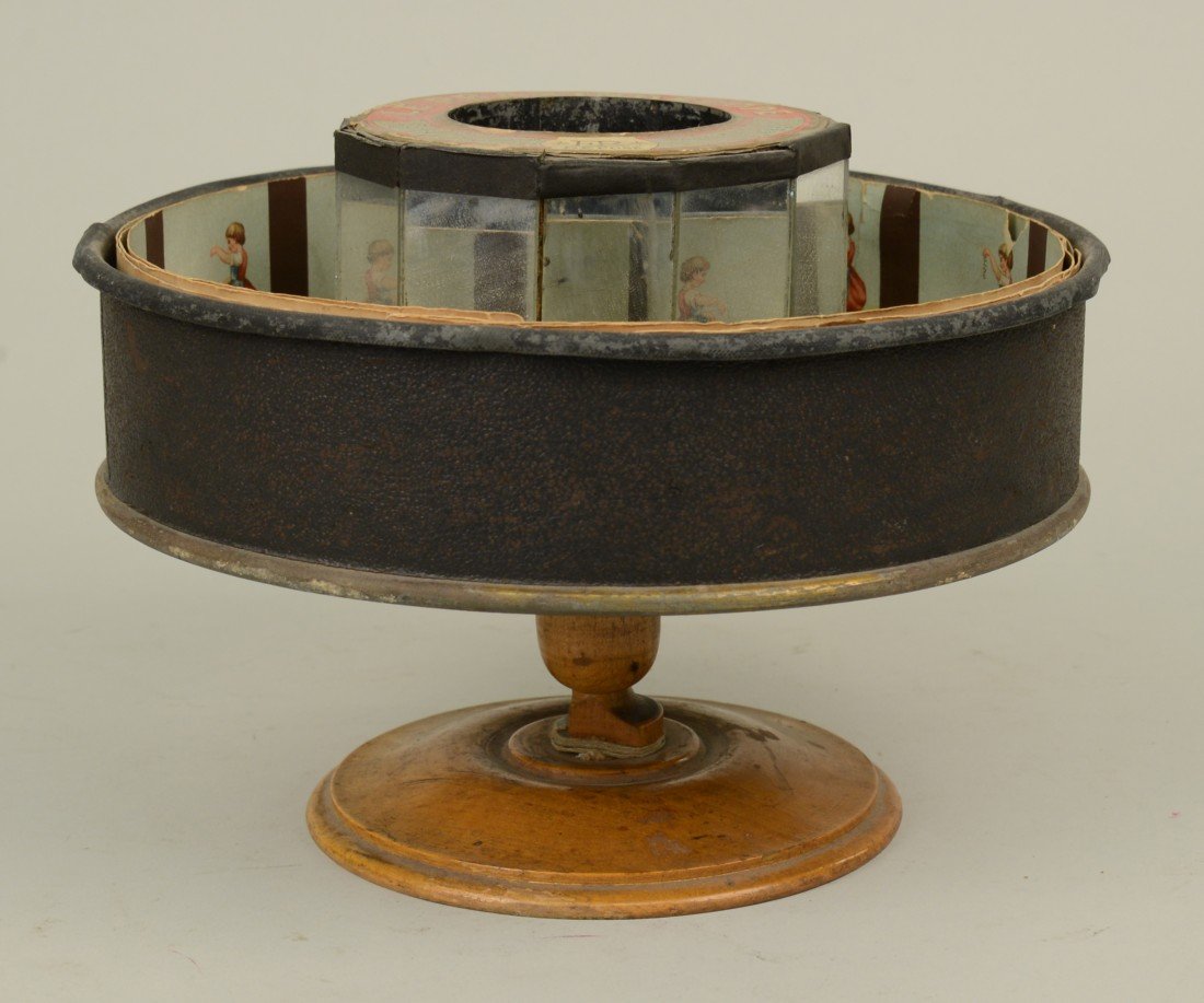PRAXINOSCOPE, E.r. Depose, France, maker; c. 1877, hei: PRAXINOSCOPE, E.r. Depose, France, maker; c. 1877, height: 6 inches; diameter: 9 inches