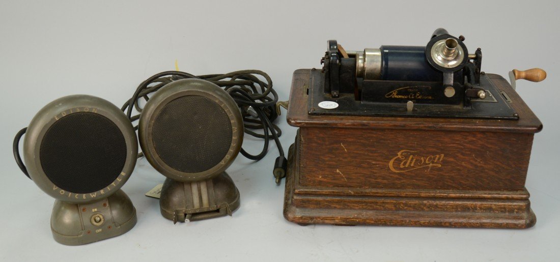 TWO EDISON VOICE WRITER MICROPHONES; together with an E: TWO EDISON VOICE WRITER MICROPHONES; together with an EDISON STANDARD PHOTOGRAPH