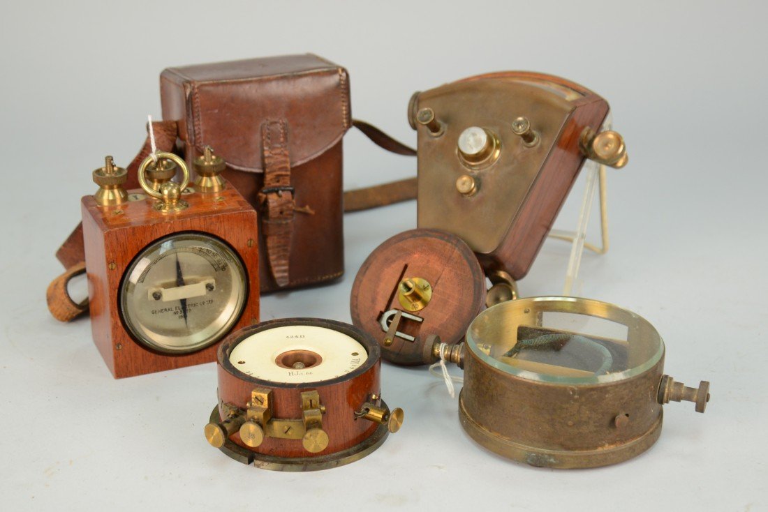 COLLECTION OF METERS; including: Field Telegraph Polar : COLLECTION OF METERS; including: Field Telegraph Polar Meter, General Electric Co., Ltd., no 3979; a Brass and Glass Galvonometer; a Mil-Am_Meter; and others