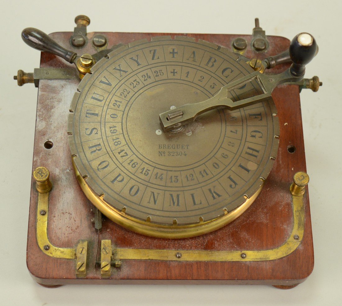 BRASS TELEGRAPH DIAL, marked Mon. Breguet, no 32304; di: BRASS TELEGRAPH DIAL, marked Mon. Breguet, no 32304; diameter: 6 1/4 inches