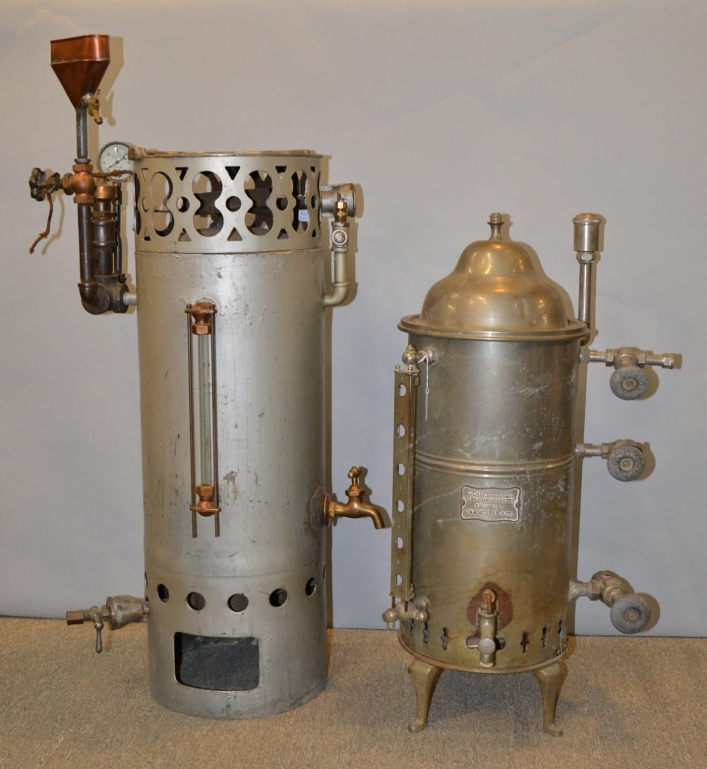 SHULTZ BROTHERS NICKEL PLATED LUNCHEONETTE BREWING MACH: SHULTZ BROTHERS NICKEL PLATED LUNCHEONETTE BREWING MACHINE, height: 32 inches; together with ANOTHER LARGER MODEL, height: 36 inches