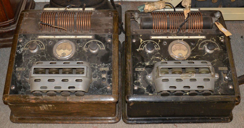 TWO GENERAL ELECTRIC FREQUENCY GENERATOR, circa 1900, w: TWO GENERAL ELECTRIC FREQUENCY GENERATOR, circa 1900, with oak case; General Electric X-Ray Corp; height: 12; width: 18 inches; depth: 18 inches