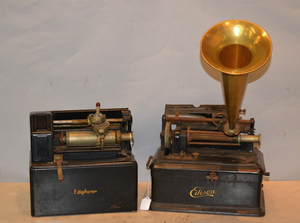 EDISON DICTATING MACHINE: EDISON DICTATING MACHINE, Model E Serial No: 33985; Thomas A Edison trademark; width: 12 inches; together with an EDIPHONE MACHINE, Serial No: EHD351450; height: 12 inches