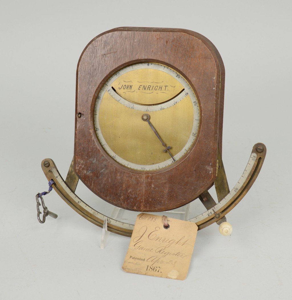 PATENT MODEL OF A GAME REGISTER, No: 64085; John Enrigh: PATENT MODEL OF A GAME REGISTER, No: 64085; John Enright, patented Apr. 23, 1867