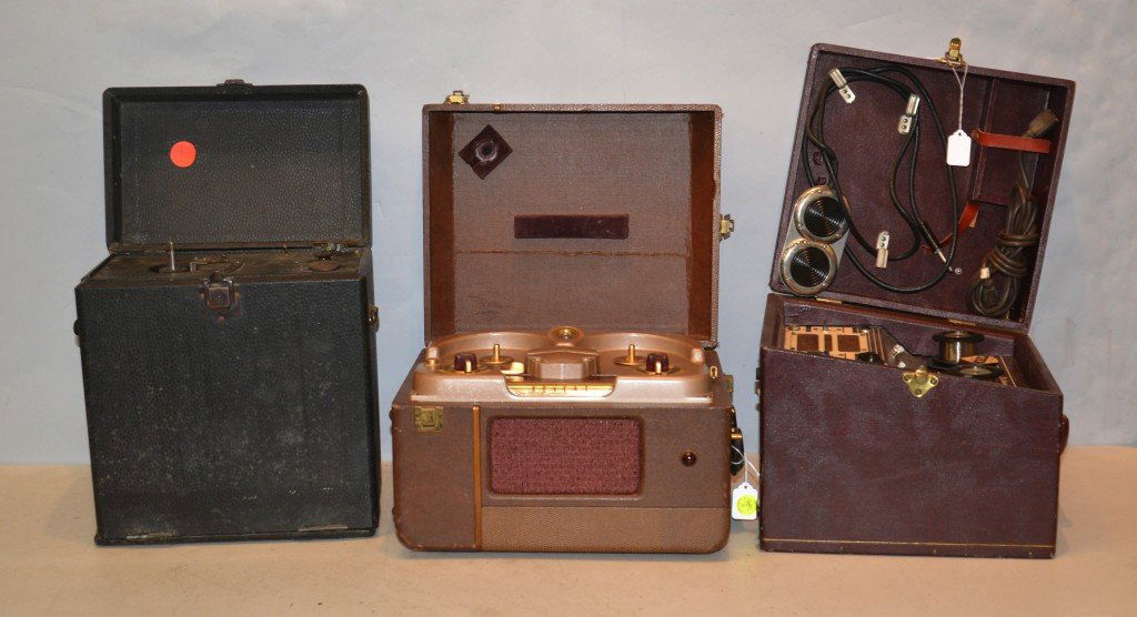 COLUMBIA PORTABLE RADIO RECORD PLAYER; together with a : COLUMBIA PORTABLE RADIO RECORD PLAYER; together with a REVERE PORTABLE RECORDING DEVICE, and a PORTABLE DICTASCRIBER, Magnetci Corp. of America; largest: 16 x 8 inches