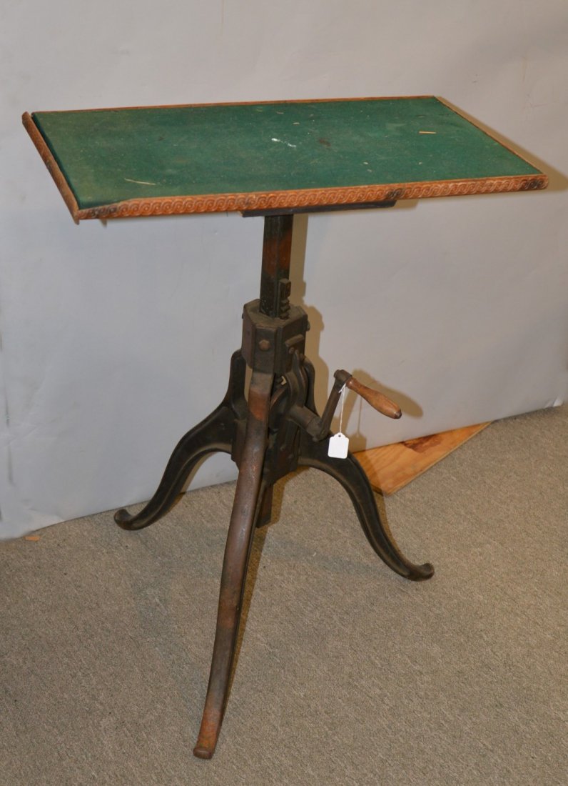 CAST IRON MEDICAL STAND: CAST IRON MEDICAL STAND, on cabriole tripod adjustable base; height: 32 inches