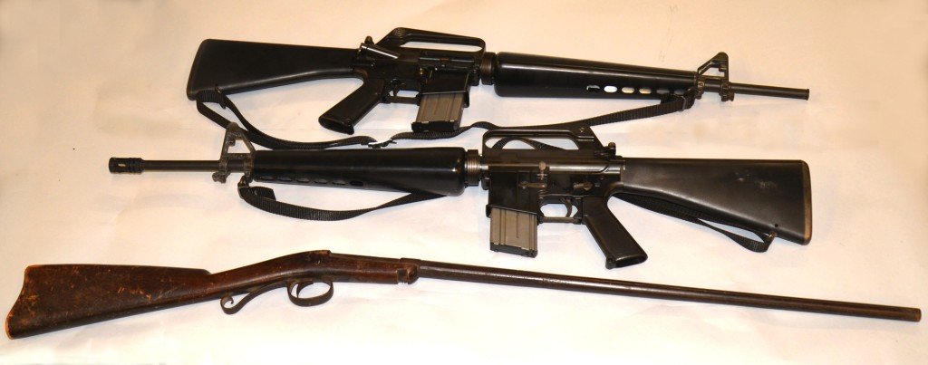 TWO MGC-M16/CP PROP BLOW BACK MODEL GUNS, in original b: TWO MGC-M16/CP PROP BLOW BACK MODEL GUNS, in original boxes; together with another PROP GUN