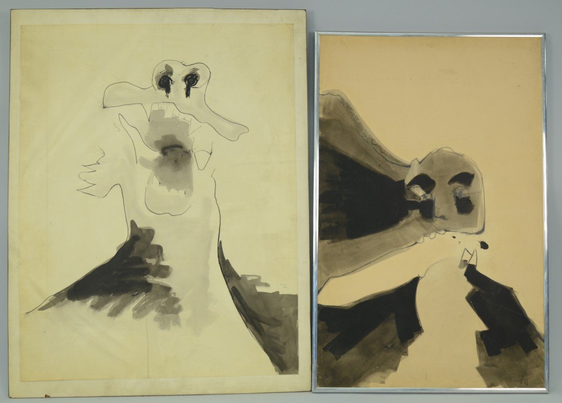 DAVID HARE, (American, 1917-1992), ABSTRACT HEAD SERIES: DAVID HARE (American, 1917-1992) ABSTRACT HEAD SERIES two ink on paper drawings and a charcoal; signed and dated Hare 4/1/68, 26/1/67 and 20/13/67; 40 x 31 inches, 41 x 26 inches and 30 x 40 inches