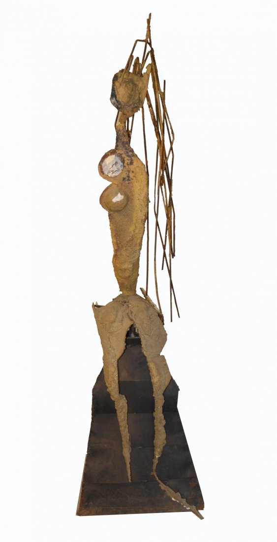 DAVID HARE, (American, 1917-1992), SEATED FEMALE, paint: DAVID HARE (American, 1917-1992) SEATED FEMALE painted metal and plaster; height: 82 1/2 inches