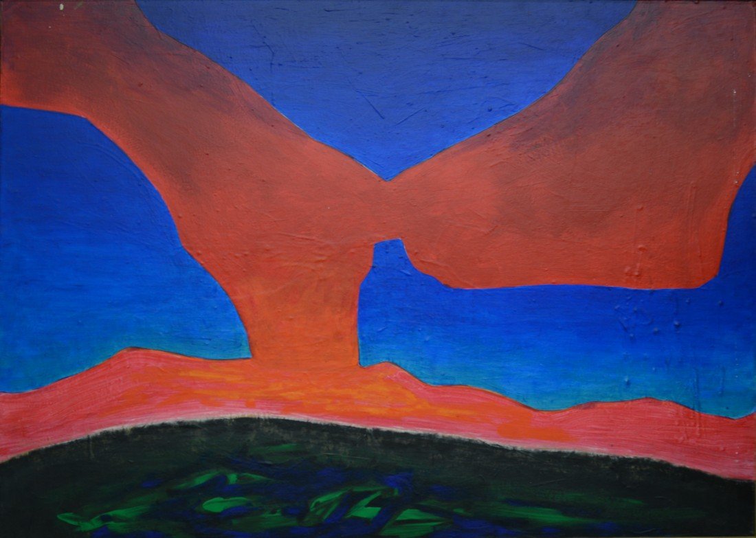 DAVID HARE, (American, 1917-1992), SHARPE MUSING FROM E: DAVID HARE (American, 1917-1992) SHARPE MUSING FROM EARTH oil on masonite; titled, signed and dated Hare 1978, on verso; 56 x 46 inches