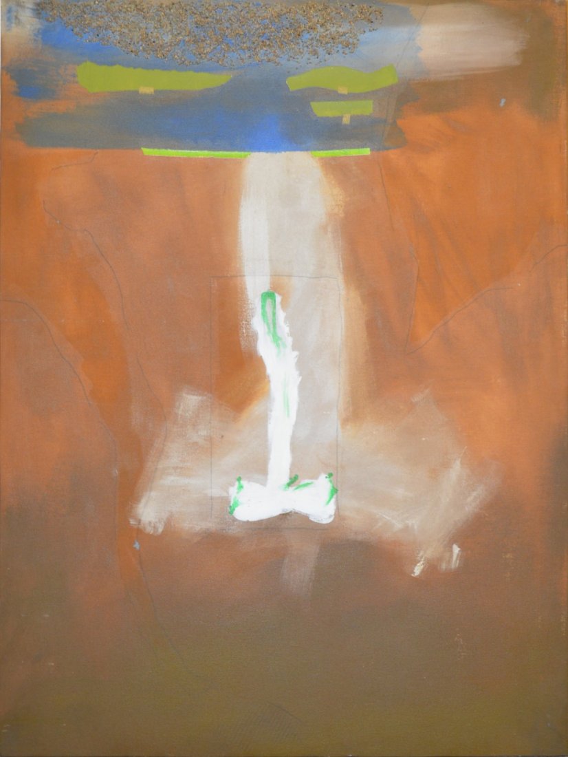 DAVID HARE, (American, 1917-1992), UNTITLED, gesso pape: DAVID HARE (American, 1917-1992) UNTITLED oil, paper and pebbles on canvas; unsigned, 36 x 48 inches; together with UNTITLED, a smaller oil and paper on masonite, signed and dated Hare 1971, 22 x 29 i