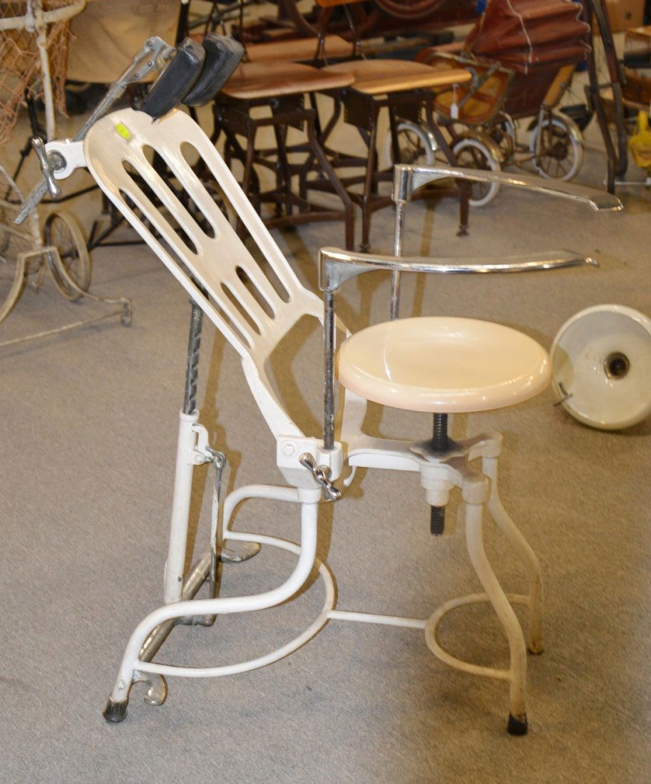 WHITE PAINTED STEEL DENTAL CHAIR, Shampaine Co., circa
