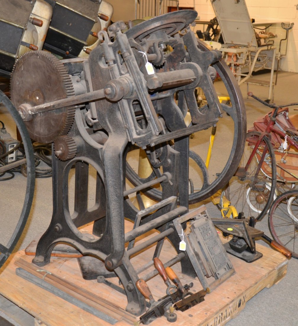 PRINTING PRESS, Ben Franklin Gordon Johnson Press Works: PRINTING PRESS, Ben Franklin Gordon Johnson Press Works, NY; 50 x 38 inches; together with a BOX OF PARTS