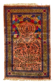 Fine Silk Kashan Salting Prayer Rug, Persia, ca. 1900