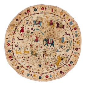 Indian Silk Embroidered Textile Roundel, ca. 1800