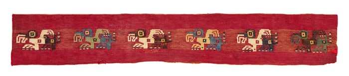 Pre-Columbian Wari Textile Fragment, with six cormorants