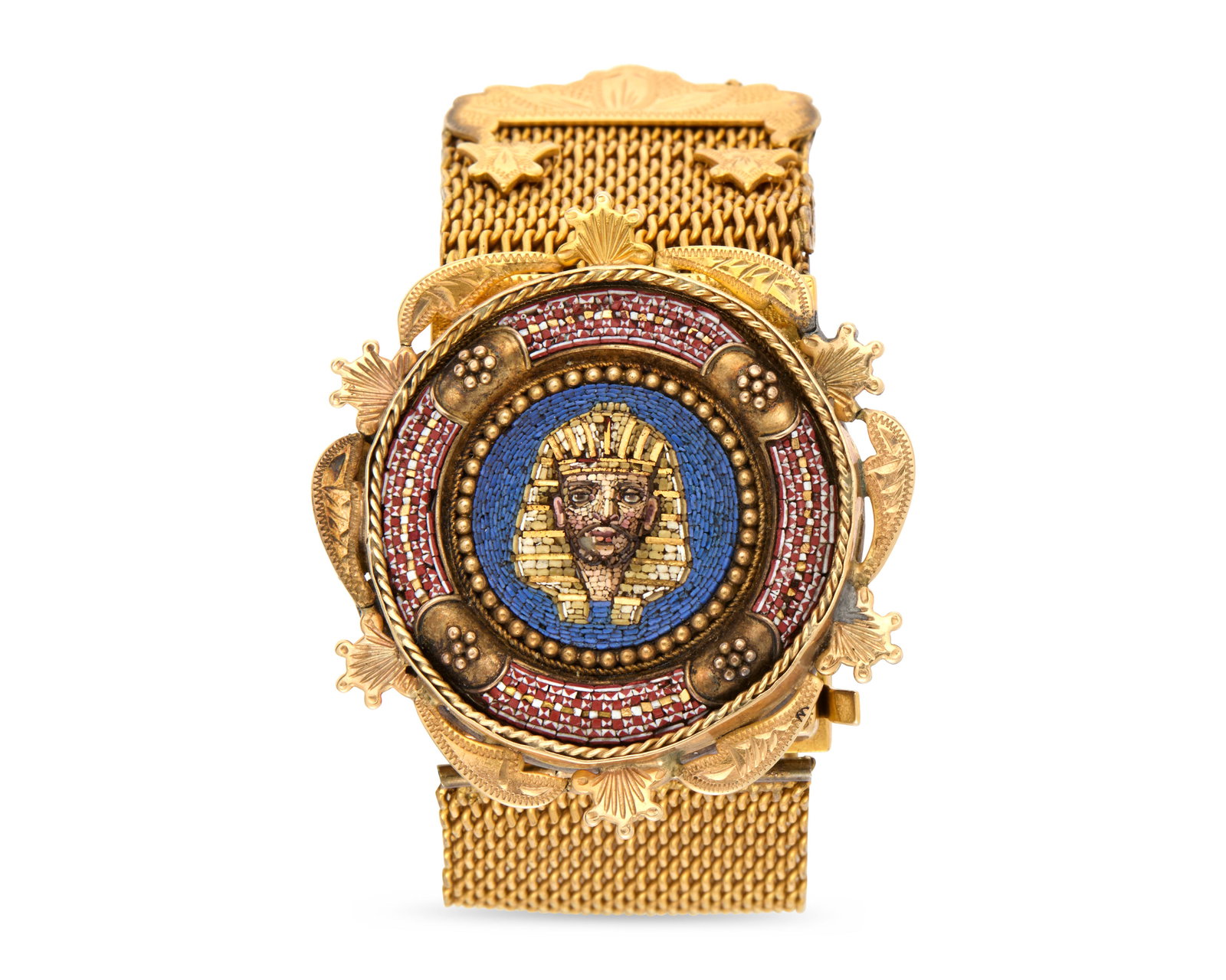 Egyptian Revival 14K Gold and Micromosaic Covered Wristwatch (1 of 3)