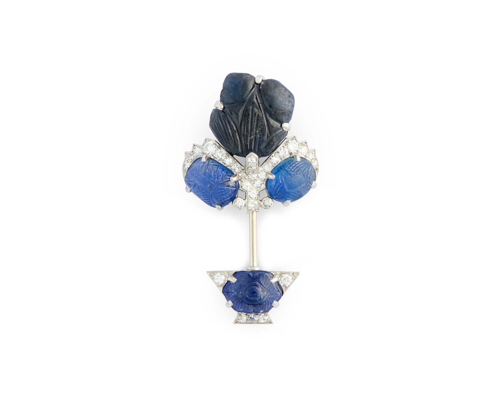 CARTIER Art Deco Platinum, Sapphire, and Diamond Giardinetto Jabot (1 of 4)