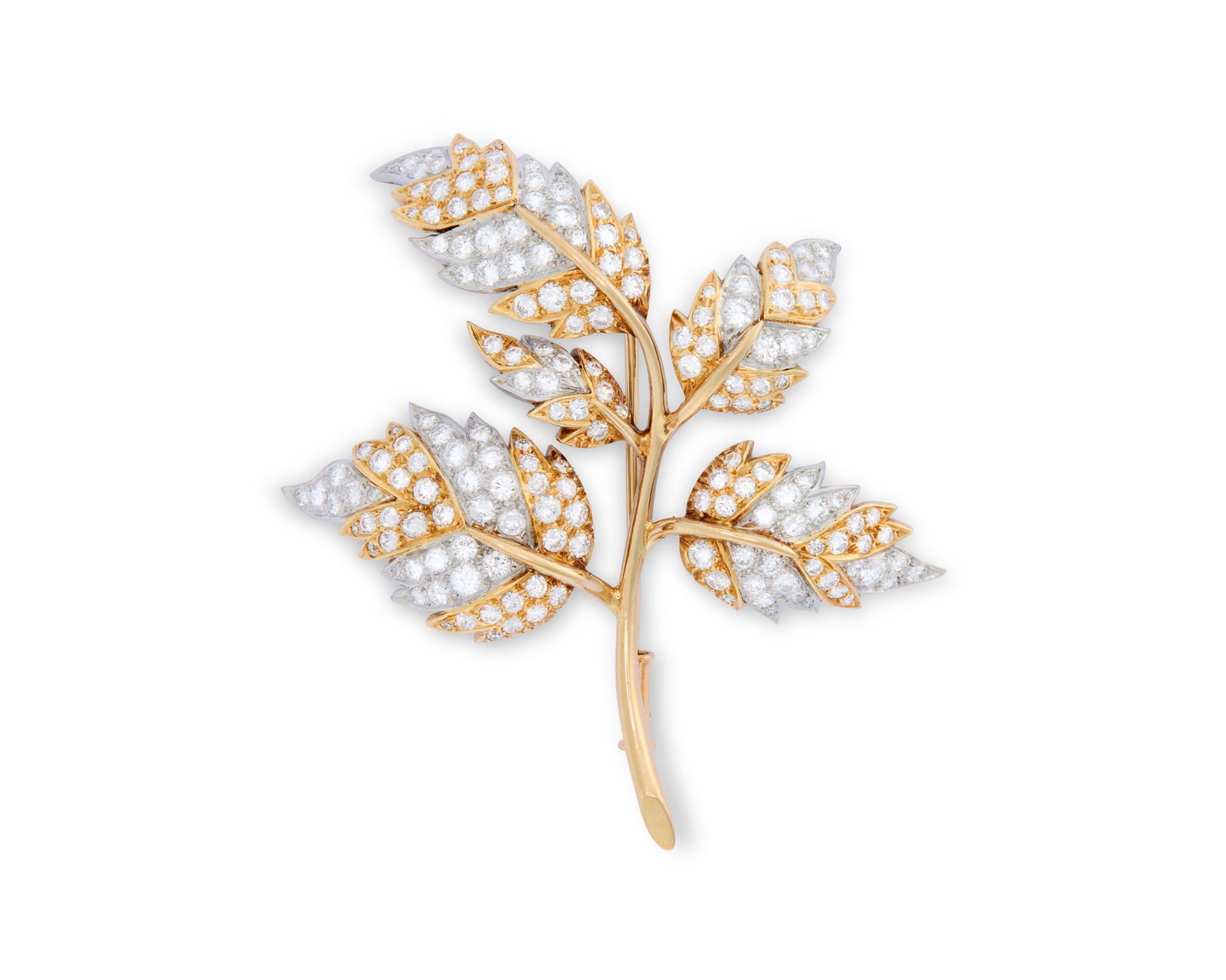 TIFFANY & CO., SCHLUMBERGER 18K Gold, Platinum, and Diamond 'Five Leaves' Brooch (1 of 4)