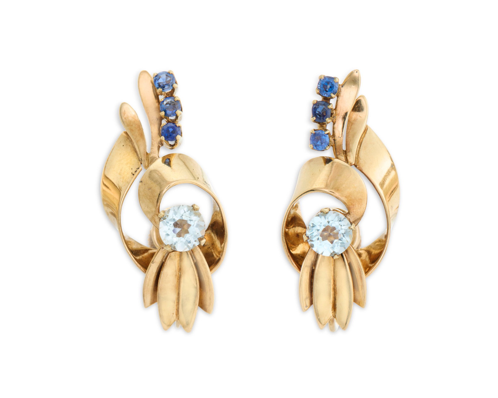 TIFFANY & CO. 14K Gold, Aquamarine, and Sapphire Earclips (1 of 3)