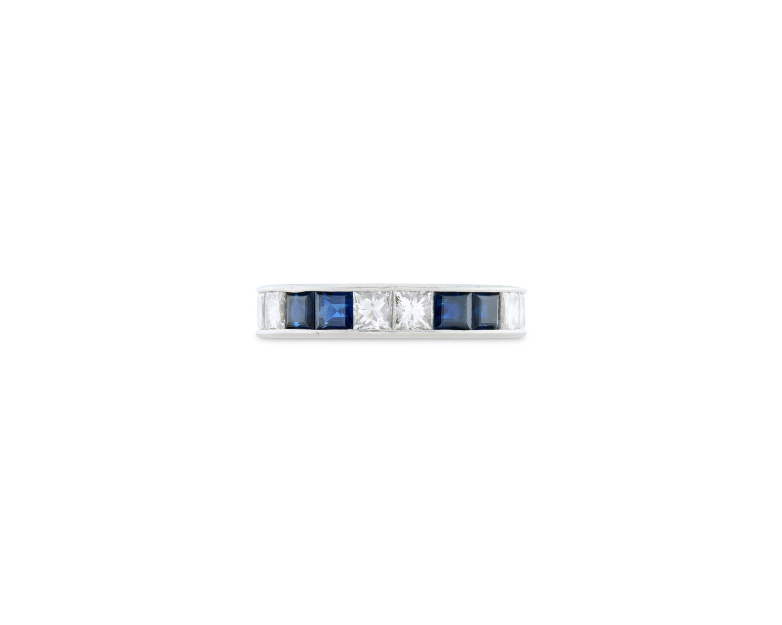 HARRY WINSTON Platinum, Sapphire, and Diamond Eternity Band: HARRY WINSTON Platinum, Sapphire, and Diamond Eternity Band featuring channel-set groupings of square-cut sapphires weighing approx. 2.00 tcw. and princess-cut diamonds weighing approx. 2.00 tcw.;