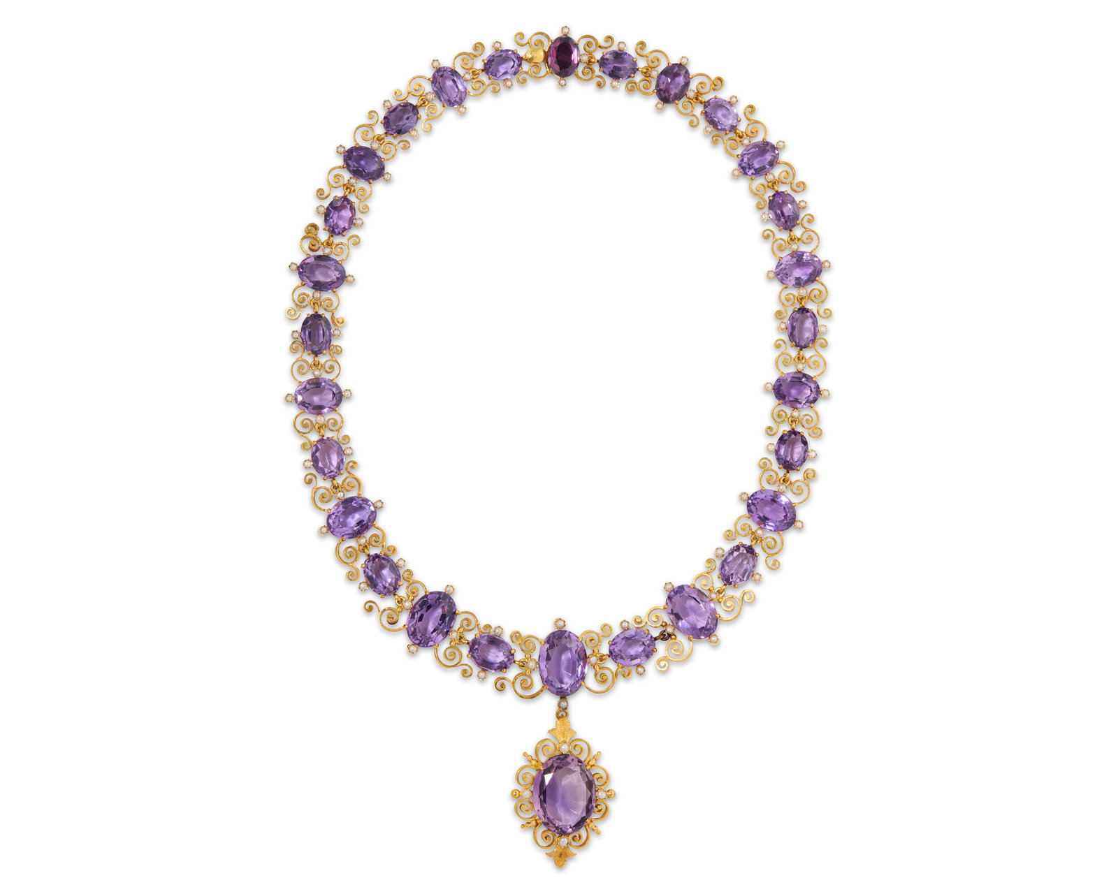 14K Gold, Amethyst, and Seed Pearl Necklace (1 of 2)