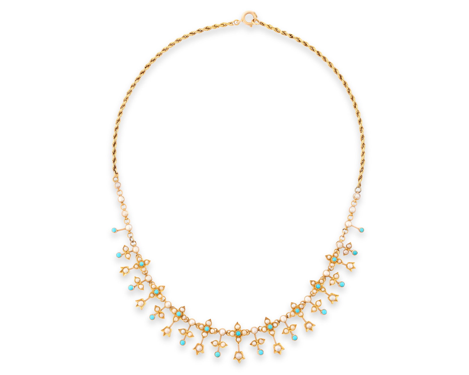 18K Gold, Turquoise, and Seed Pearl Necklace (1 of 3)