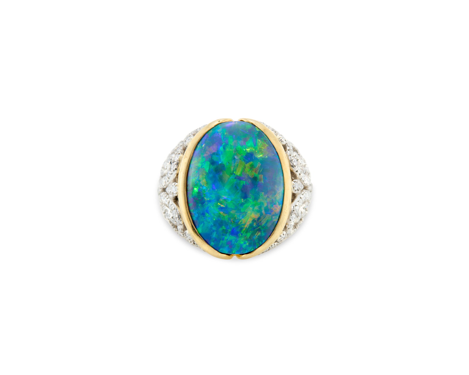 18K Gold, Platinum, Black Opal, and Diamond Ring (1 of 3)
