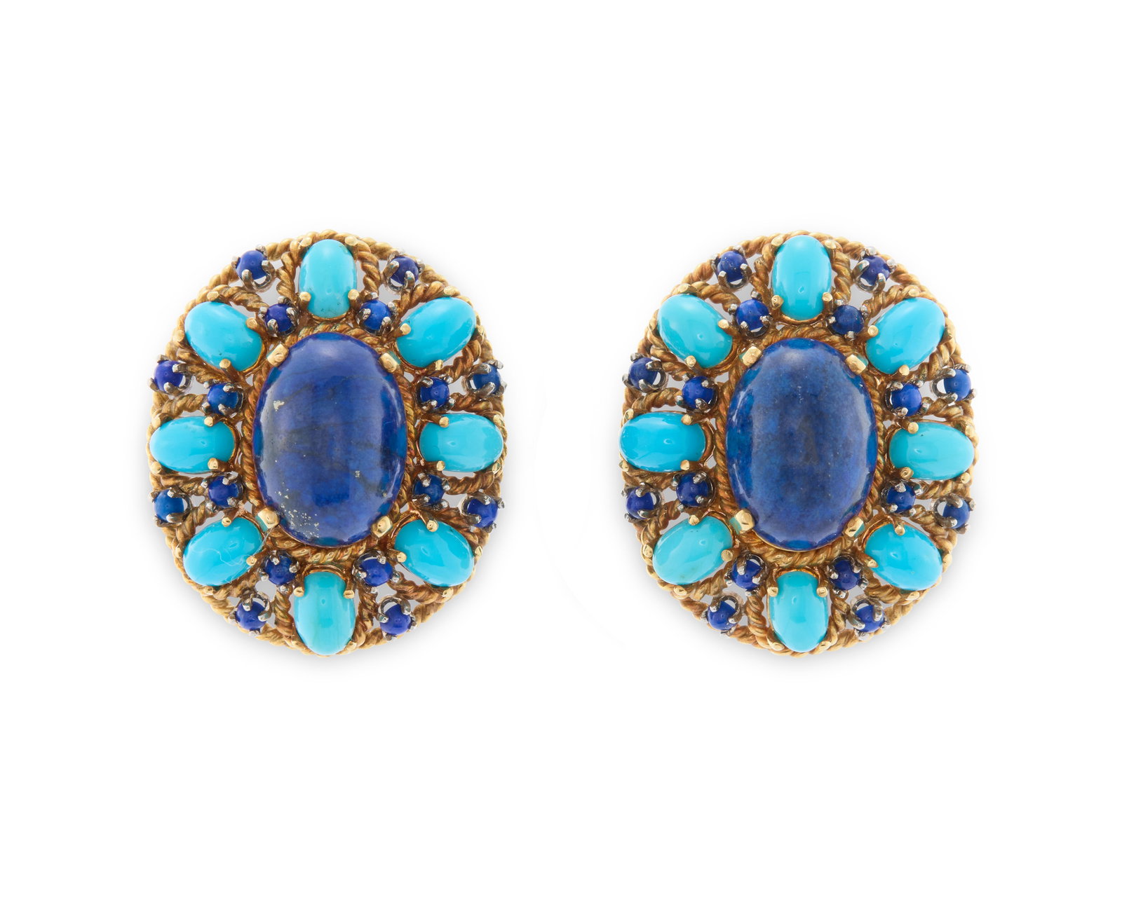 18K Gold, Lapis Lazuli, and Turquoise Earrings (1 of 3)