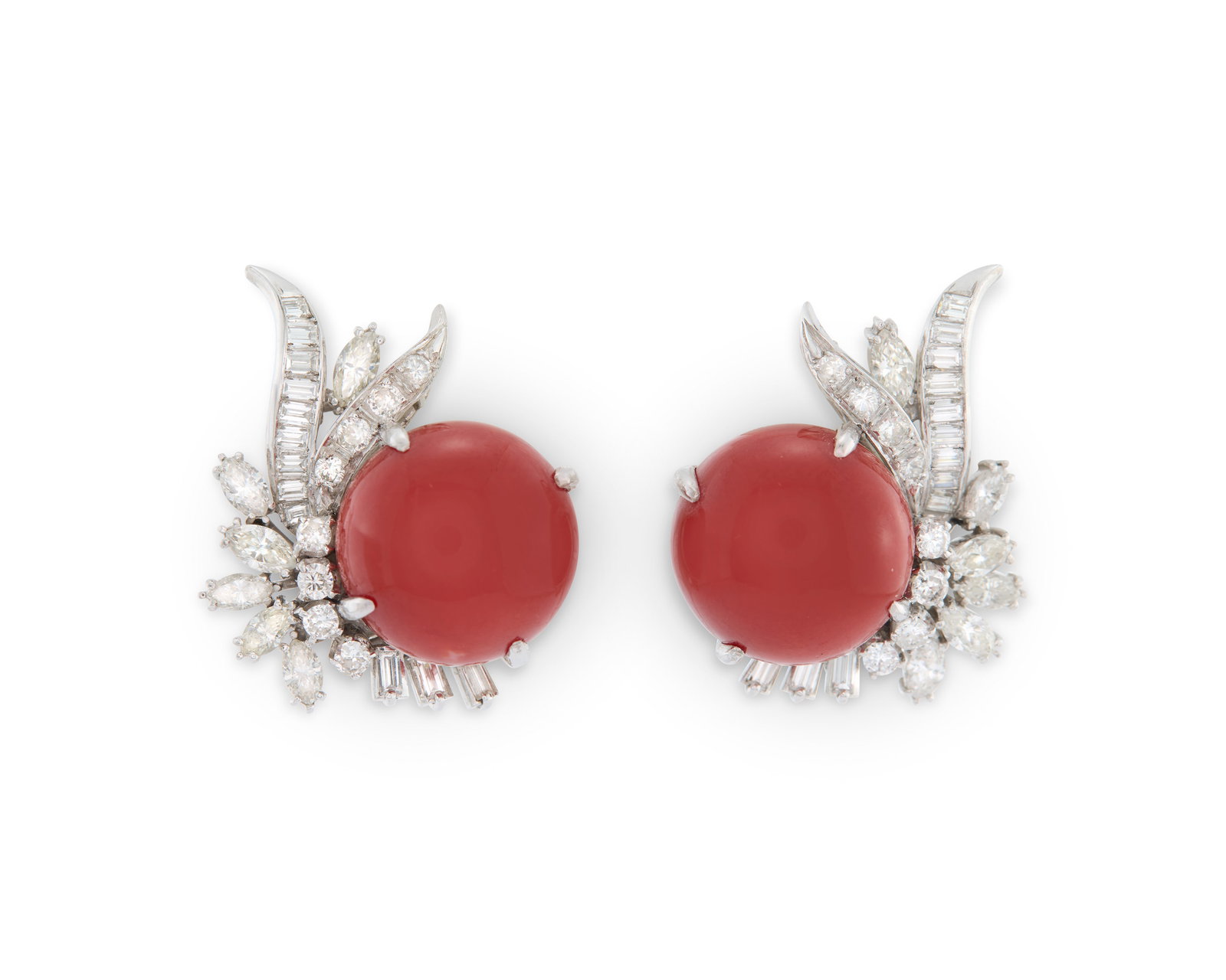 18K Gold, Coral, and Diamond Earclips (1 of 3)