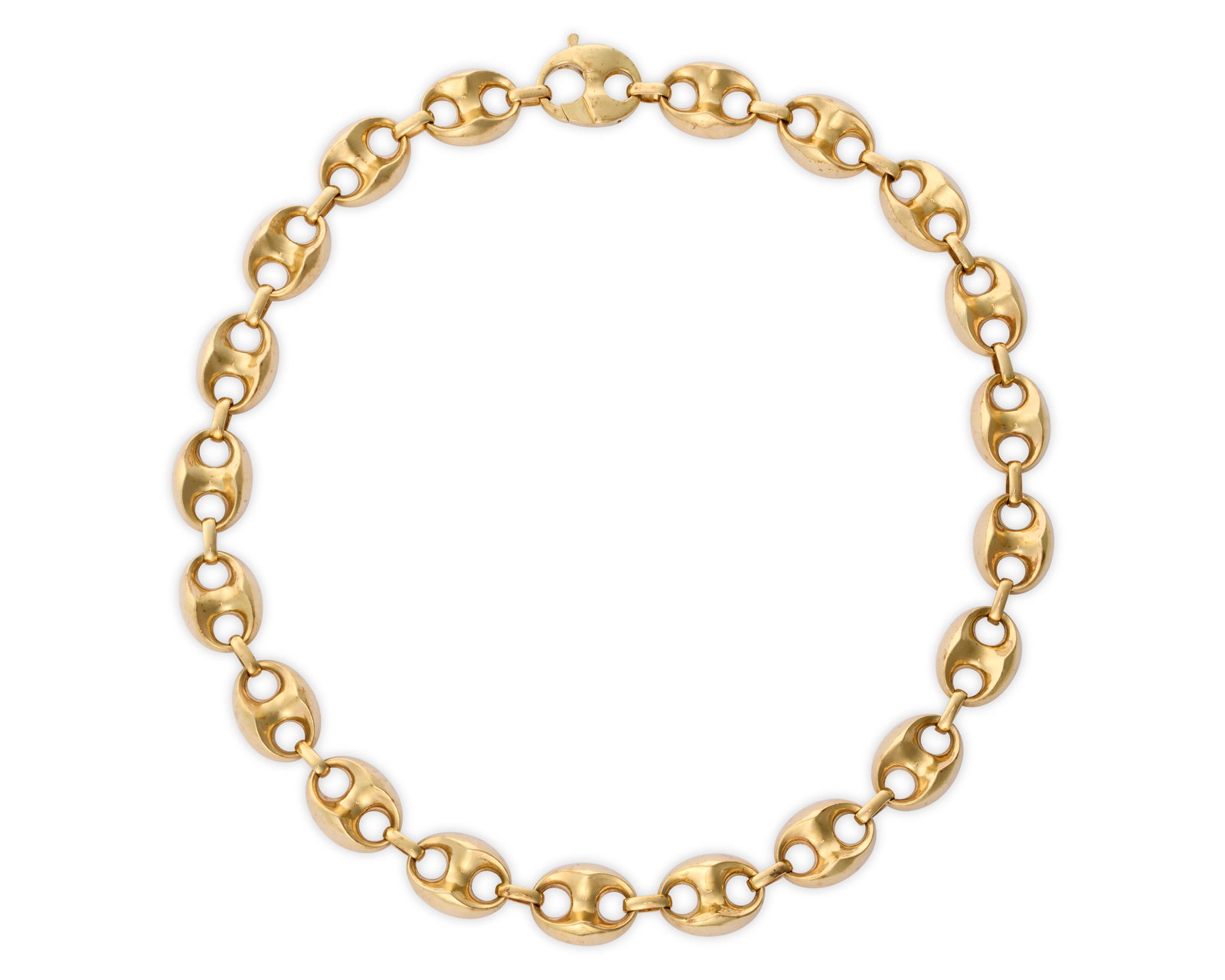 14K Gold Necklace: 14K Gold Necklace Italy; featuring polished mariner-links; 45.53 dwts.; lg. 17 in.