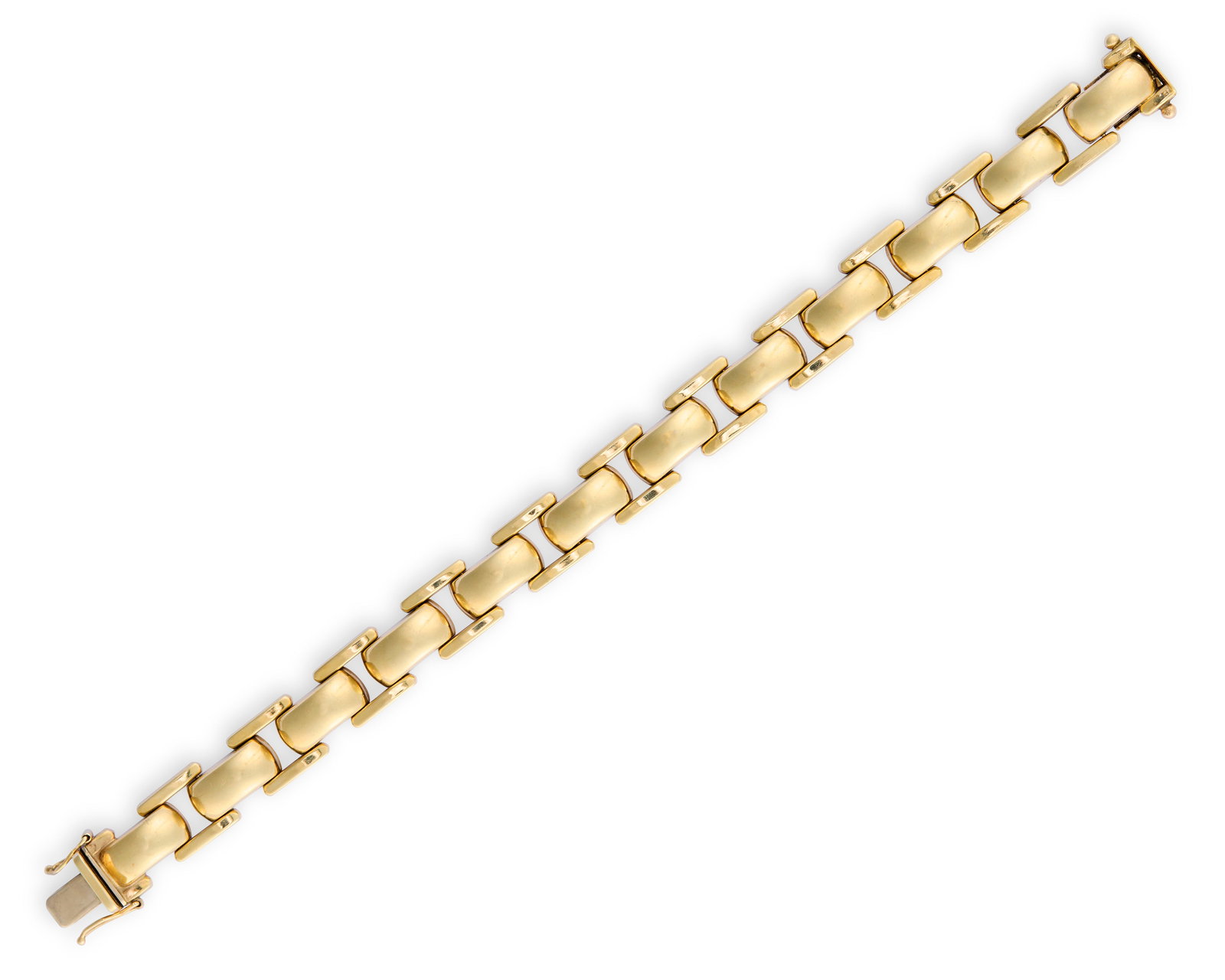 14K Gold Bracelet: 14K Gold Bracelet Italy; featuring polished half-oval and flat-links; 13.38 dwts.; lg. 7 in.