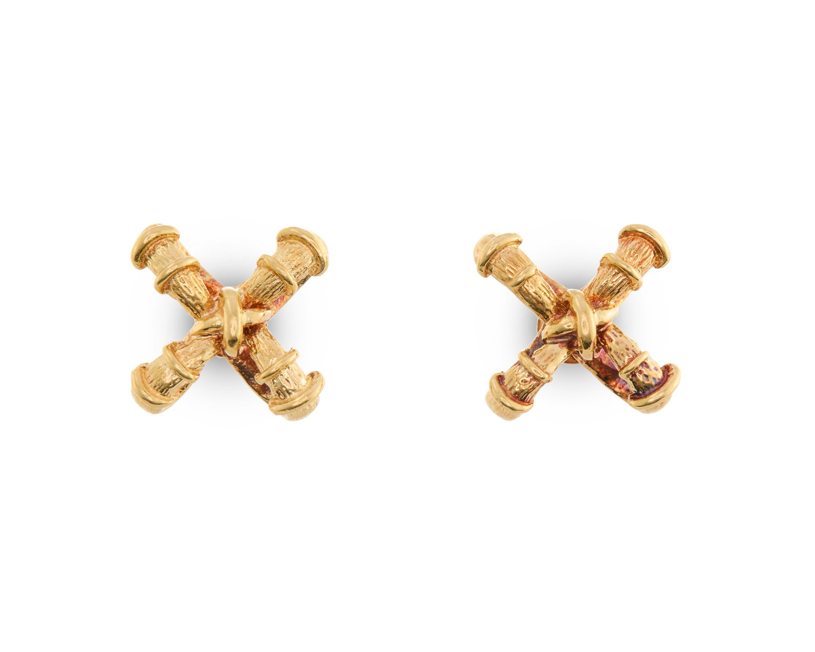 TIFFANY & CO. 18K Gold Earrings: TIFFANY & CO. 18K Gold Earrings of X-form design; signed T&Co. on posts; 2.47 dwts.; lg. 3/8 in.