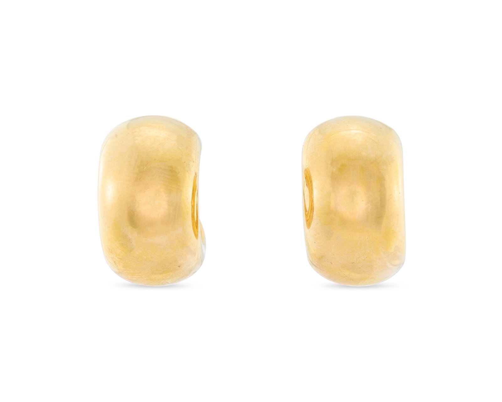 18K Gold Hoop Earrings: 18K Gold Hoop Earrings of polished yellow gold design; 5.35 dwts.; lg. 1 in.