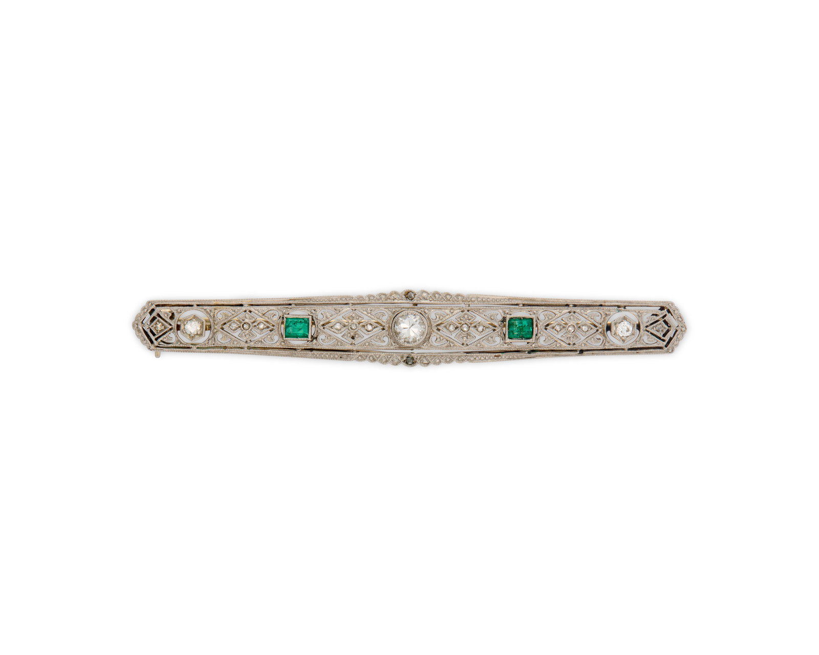 Platinum, Diamond, and Emerald Brooch (1 of 3)