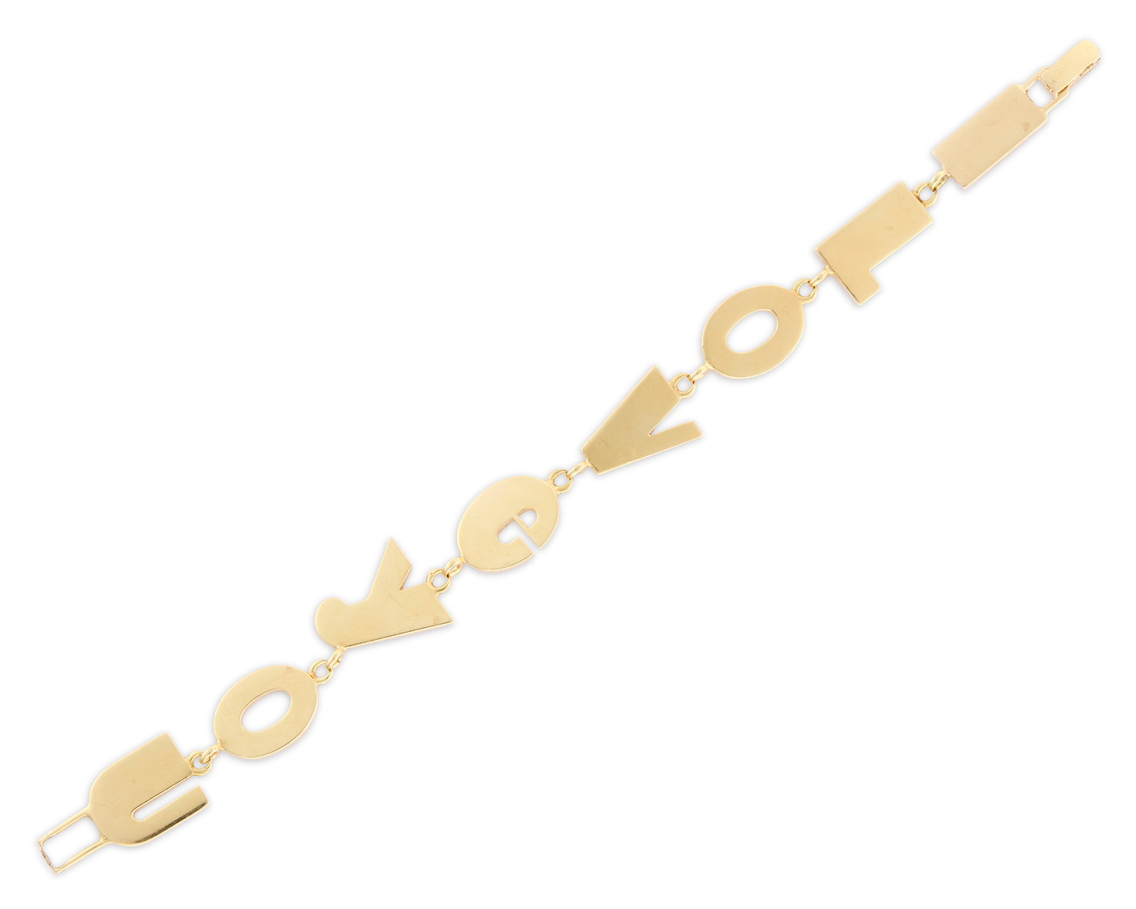 14K Gold 'I Love You' Bracelet: 14K Gold 'I Love You' Braceletfeaturing polished links spelling 'I Love You'; 20.01 dwts.; lg. 7 1/2 in.