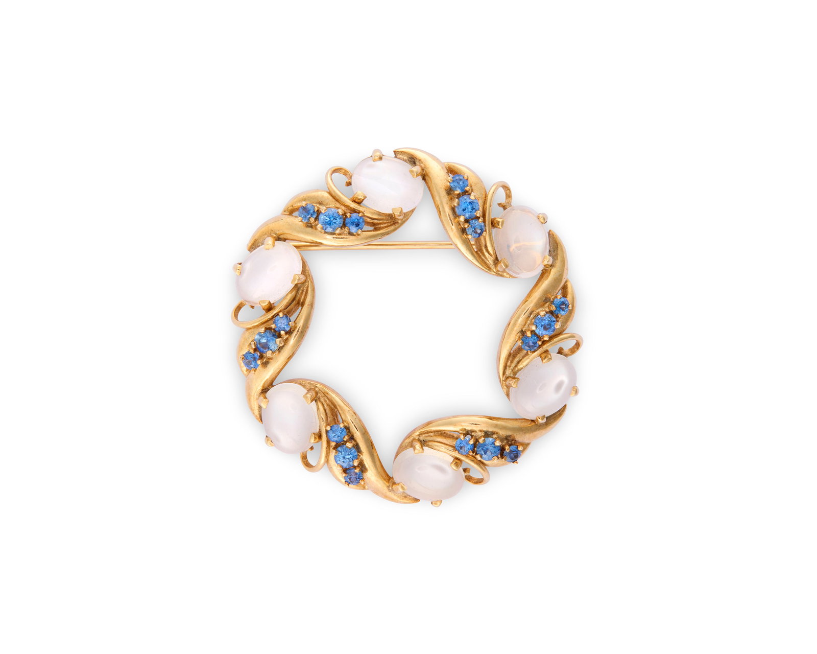 14K Gold, Moonstone, and Sapphire Brooch (1 of 3)