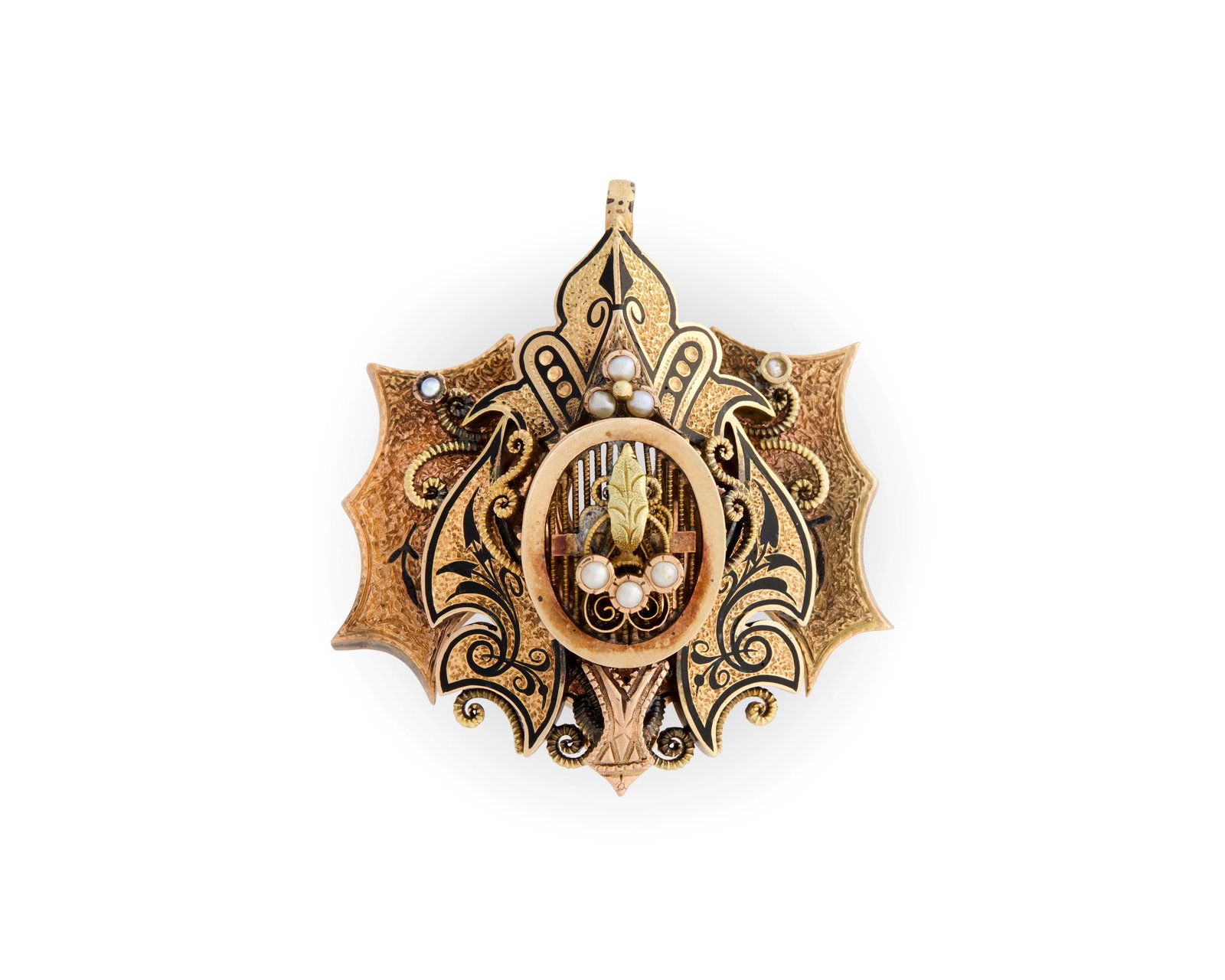 Victorian 14K Gold, Enamel, and Seed Pearl Pendant/Brooch (1 of 3)