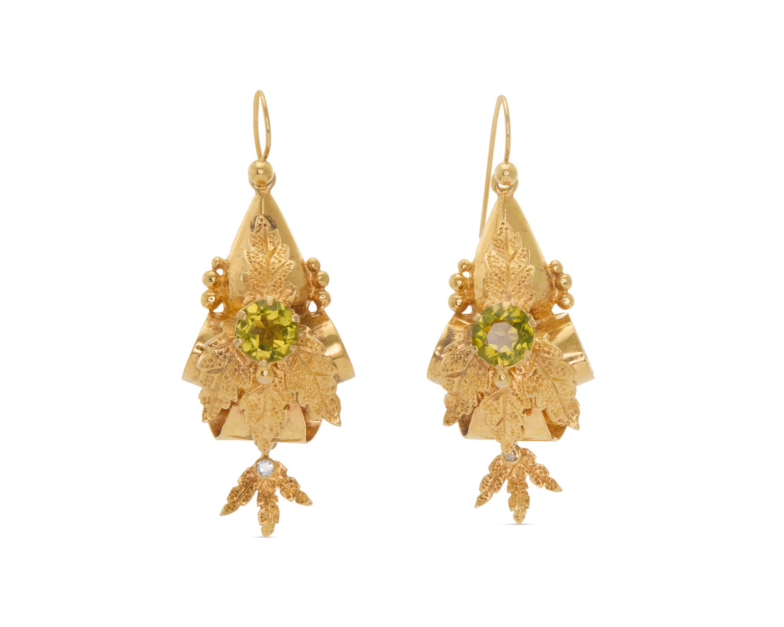 9K Gold, Peridot, and Diamond Earrings (1 of 3)