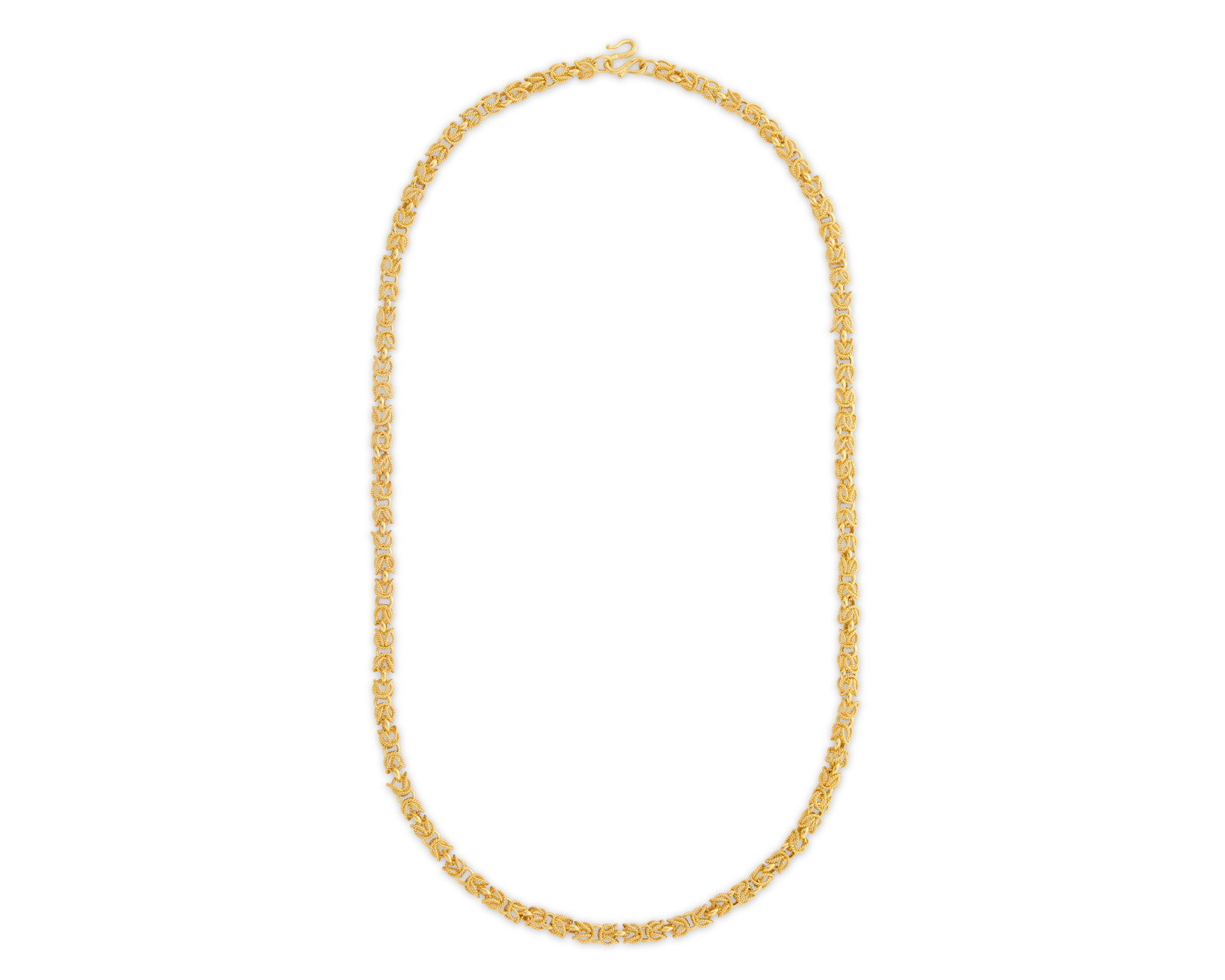 18K Gold Necklace: 18K Gold Necklace featuring braided Byzantine-links; maker's mark; 26.98 dwts.; lg. 20 in.
