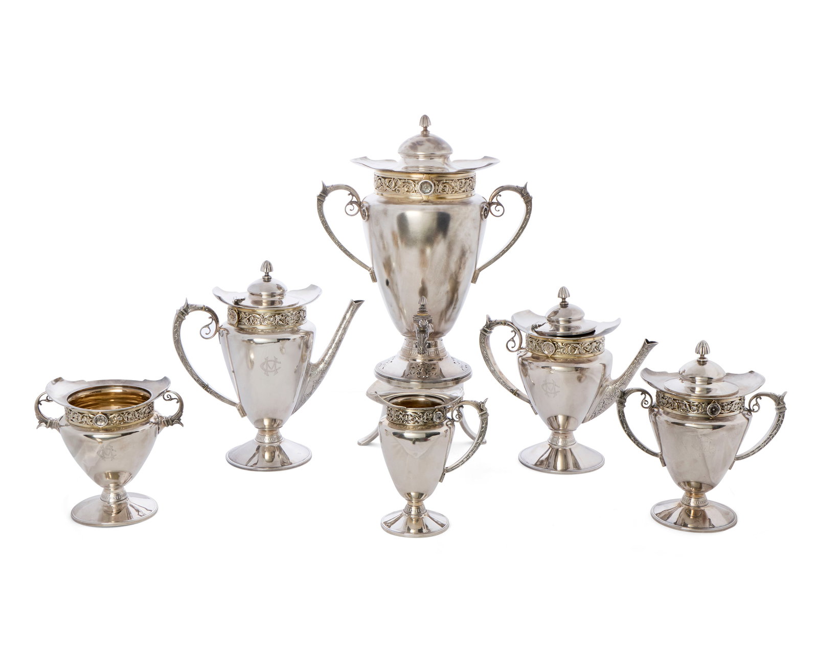 GORHAM Six Piece Silver and Gilt Silver Coffee and Tea Service, Providence, 1872 (1 of 4)