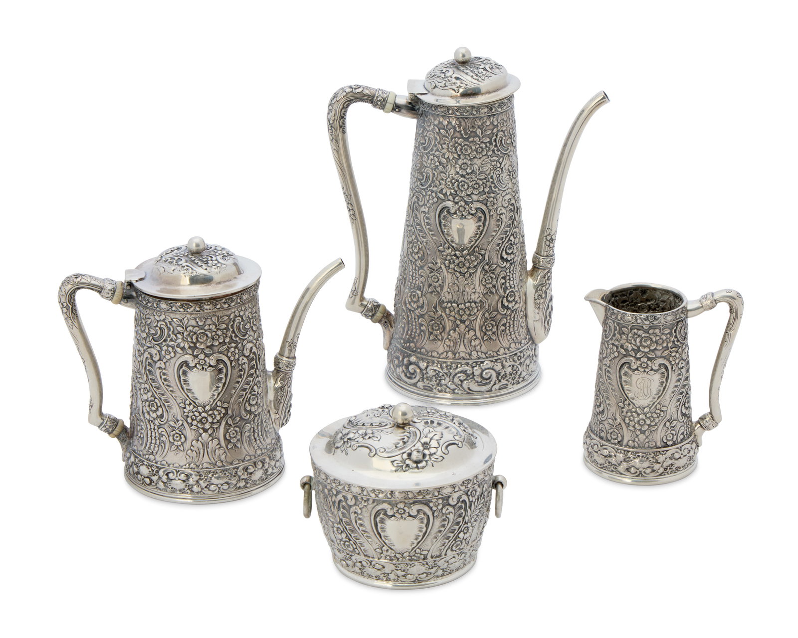 TIFFANY & CO. Silver Repousse Four Piece Coffee and Tea Service, New York, 1891-1902 (1 of 2)