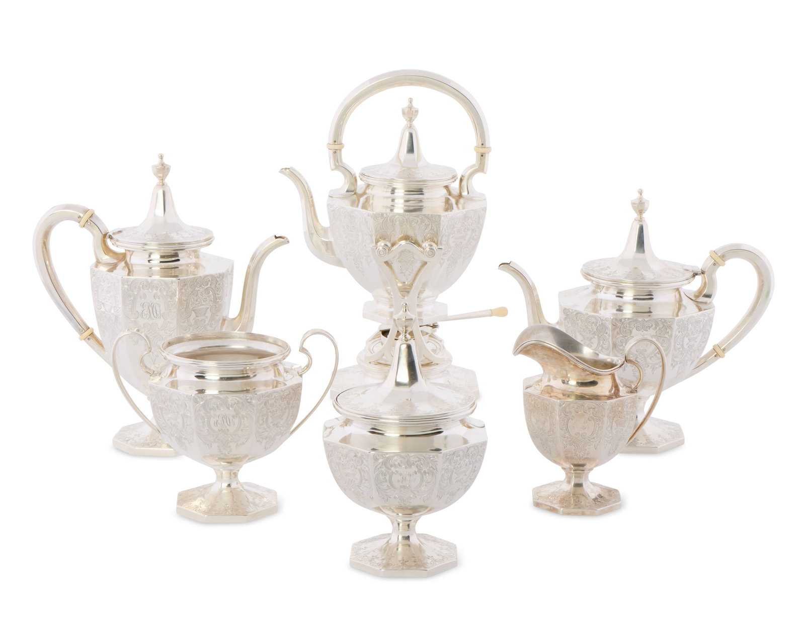 PETER K. KRIDER Six Piece Silver Service, Philadelphia, retailed by Theodore B. Starr, New York (1 of 5)