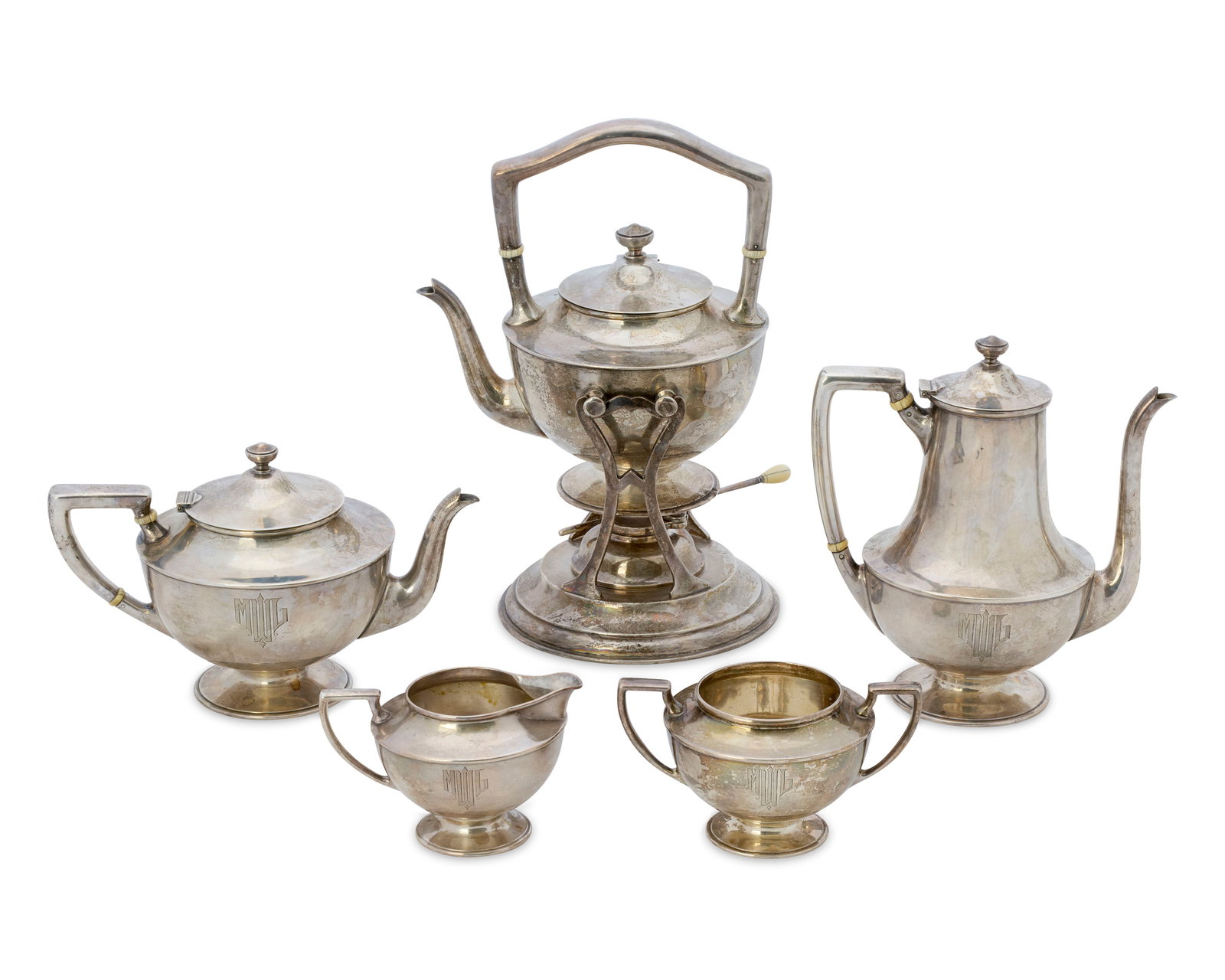 GYLLENBERG & SWANSON Silver Five Piece Coffee and Tea Service, Boston, ca. 1930 (1 of 2)