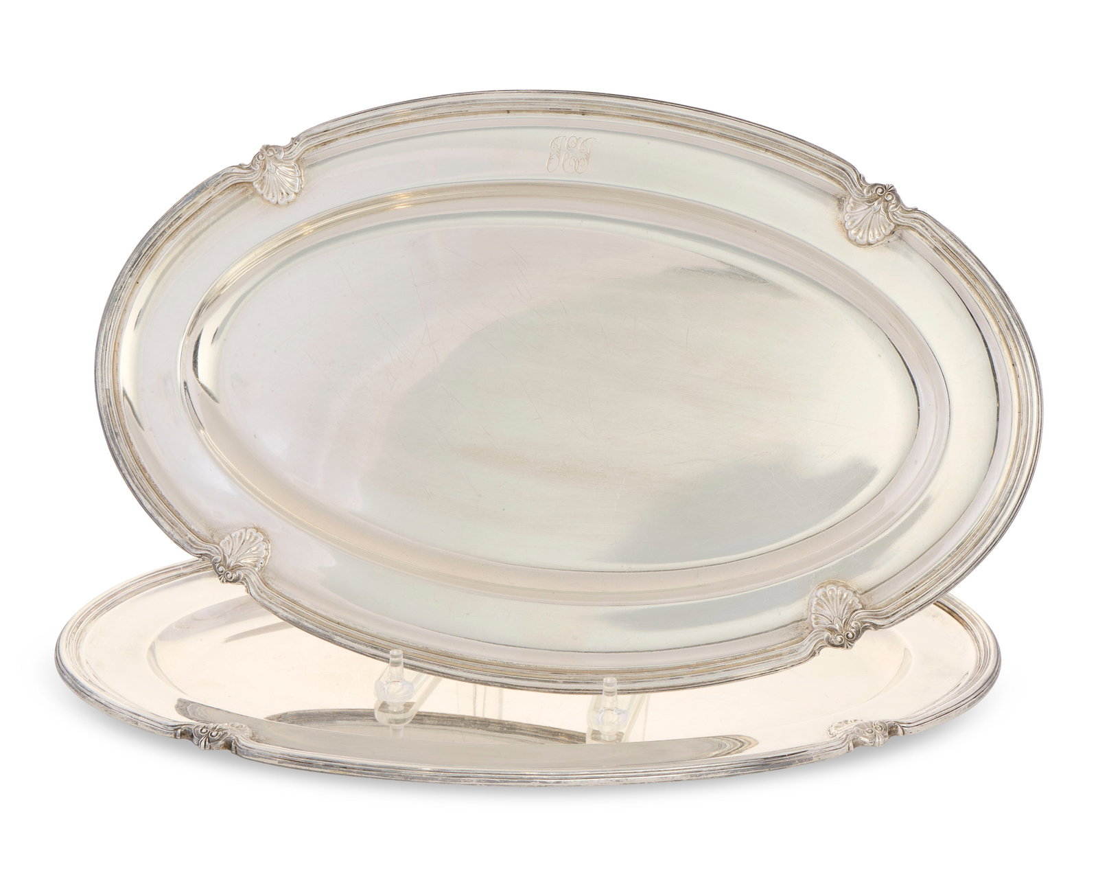 MAPPIN & WEBB Pair of Silver Oblong Dishes, Sheffield, 1954: MAPPIN & WEBB Pair of Silver Oblong Dishes, Sheffield, 1954 monogrammed; length: 18 1/2 in.; 127.30 ozt.